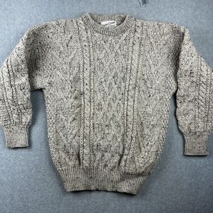 Vintage Limited Edition Sweater Mens Large Gray Wool Cable Knit Fisherman UK 90s